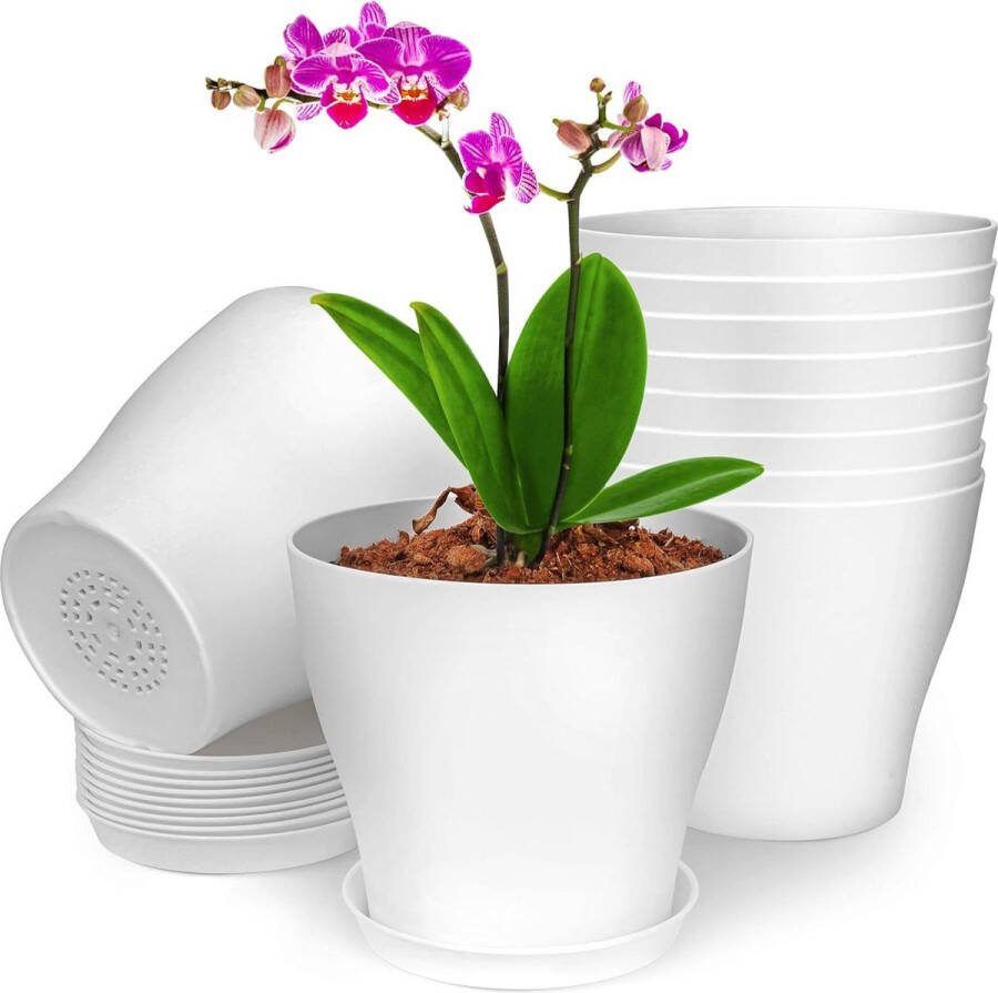 Wit Plastic Binnenplanten Potten met Drainage Gaten en Trays Set van 10 135 cm Decoratieve Plantenpotten voor Huisplanten en Vetplanten