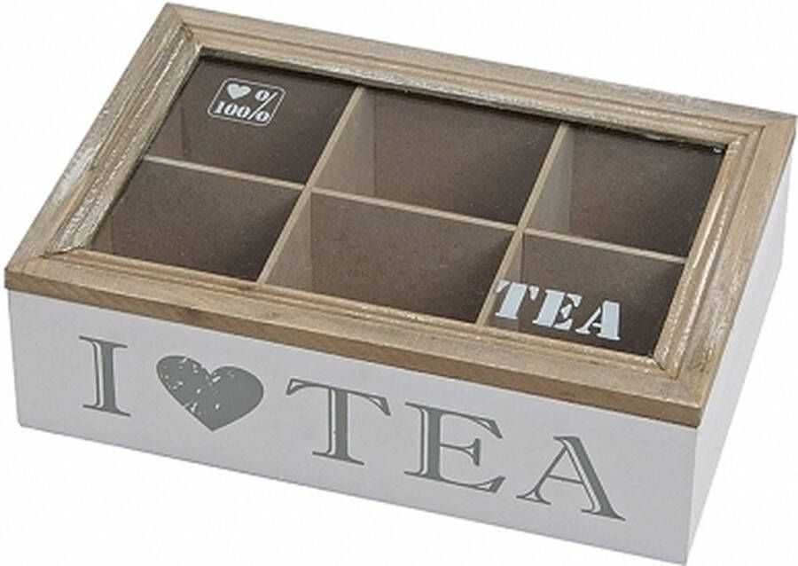 Merkloos Theedoos wit van hout i love tea 23 x 15 Theedozen