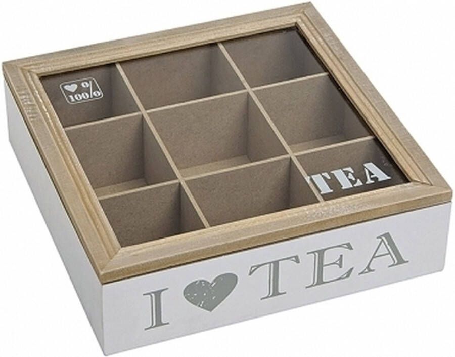 Merkloos Theedoos wit van hout i love tea 24 x 24 cm Theedozen