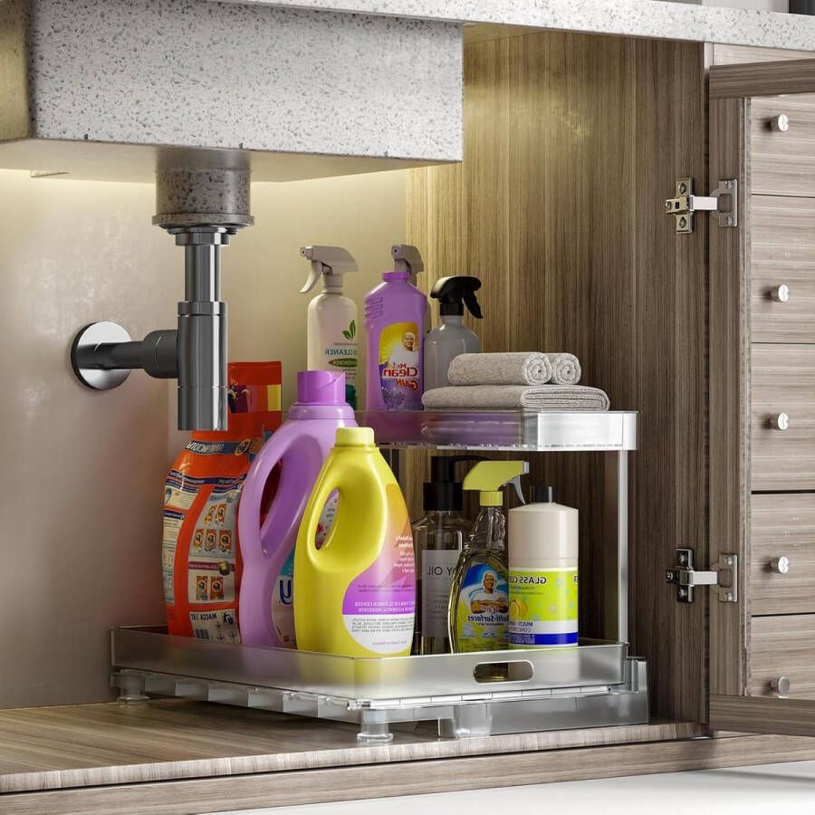 Witte keukenorganizer kruidenrek voor onderkast keukenkast met roestvrijstalen buis voor keuken en badkamer Keukenkast organizer