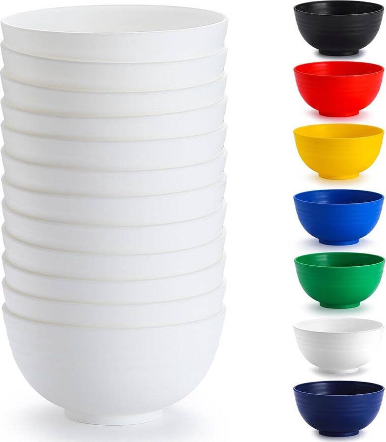Witte kunststof kommen 12 stuks 750 ml herbruikbare plastic ramenkommen soepkommen mueslikom voor volwassenen kinderen thuis restaurant tuin picknick