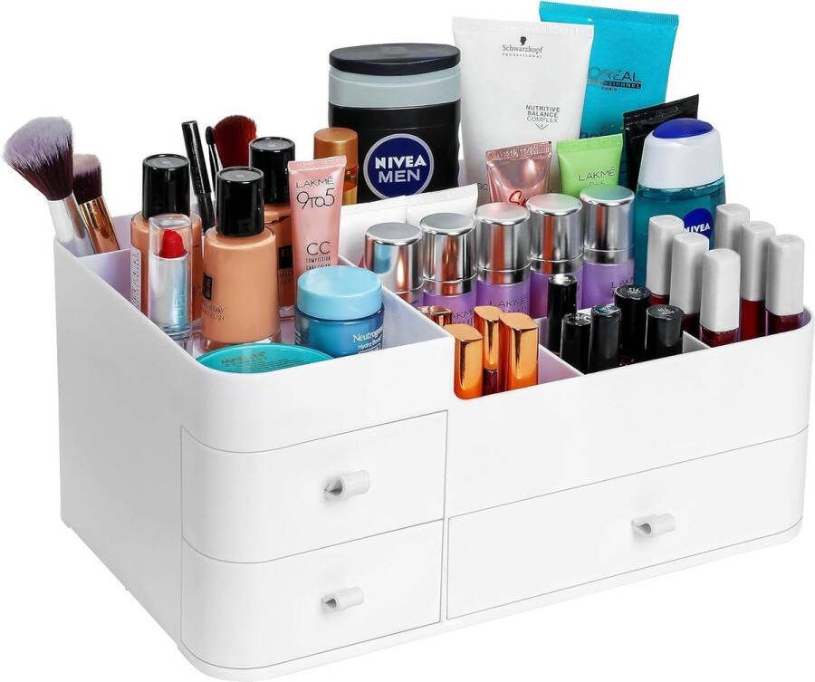 Witte Make-up Organizer Grote Display Case voor Cosmetische en Nagellak Huidverzorging Meerdere Compartimenten& 3 Lades voor Lippenstift Oogschaduw Kwasten Parfum
