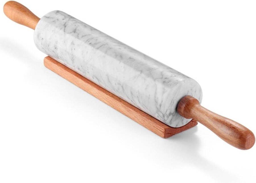 Witte marmeren deegroller 10 inch met houten handvat en houder basisstandaard voor het bakken van gebak Deegroller voor pizzadeeg fondant koekjes en meer pasta roller