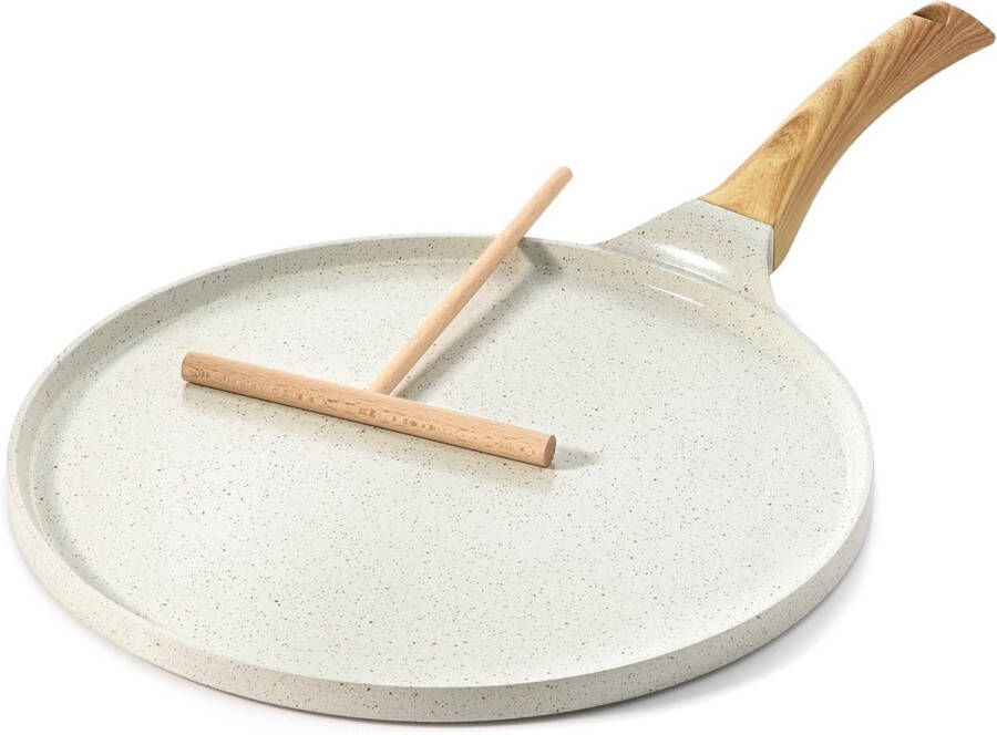 Witte pannenkoekenpan 26 cm antiaanbakpan omletpan pannenkoeken platte pan met Zwitsers graniet anti-aanbaklaag bakelietgreep geschikt voor inductie PFOA-vrij