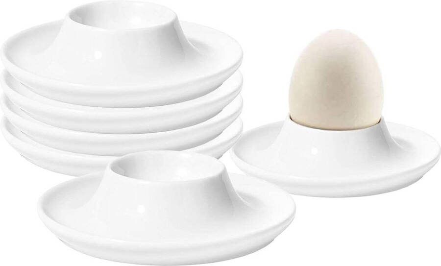 Witte porseleinen eierdopset 6-delige keramische ontbijtset eierhouder voor hard en zacht gekookte eieren elegant rond