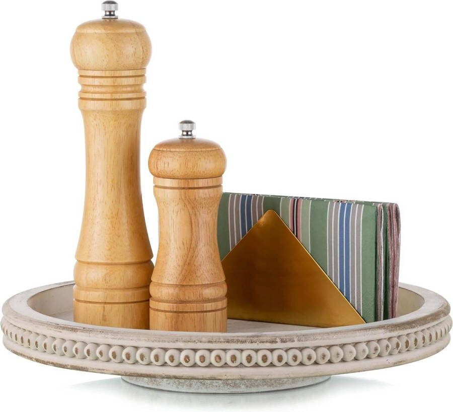 Witte Ronde Houten Lazy Susan Organizer Draaitafel Decoratieve Keuken Teller Salontafel Home Decor met Kralen Spice Spinner
