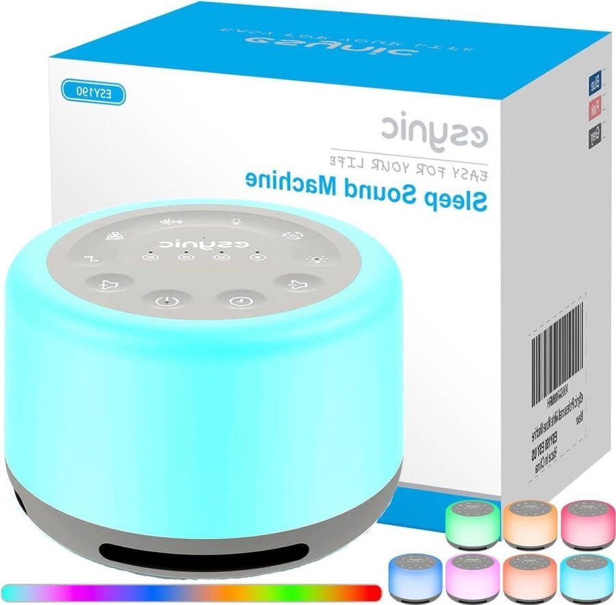 Witte ruis machine inslaaphulp baby led nachtlampje draagbaar 30 geluiden 7 kleuren geheugen timer blauw