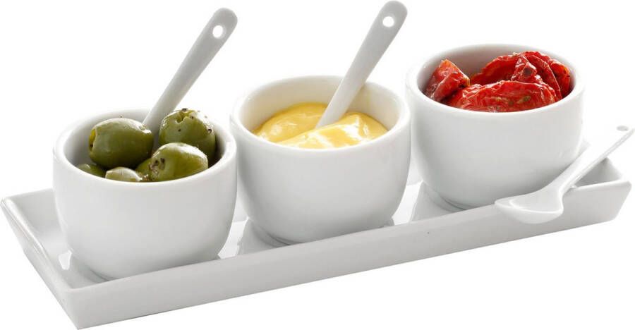 Merkloos Sans marque Witte sausbakjes serveerschalen set 7-delig Sausschaaltjes Serveerblad schaaltjes lepels Amuse hapjes