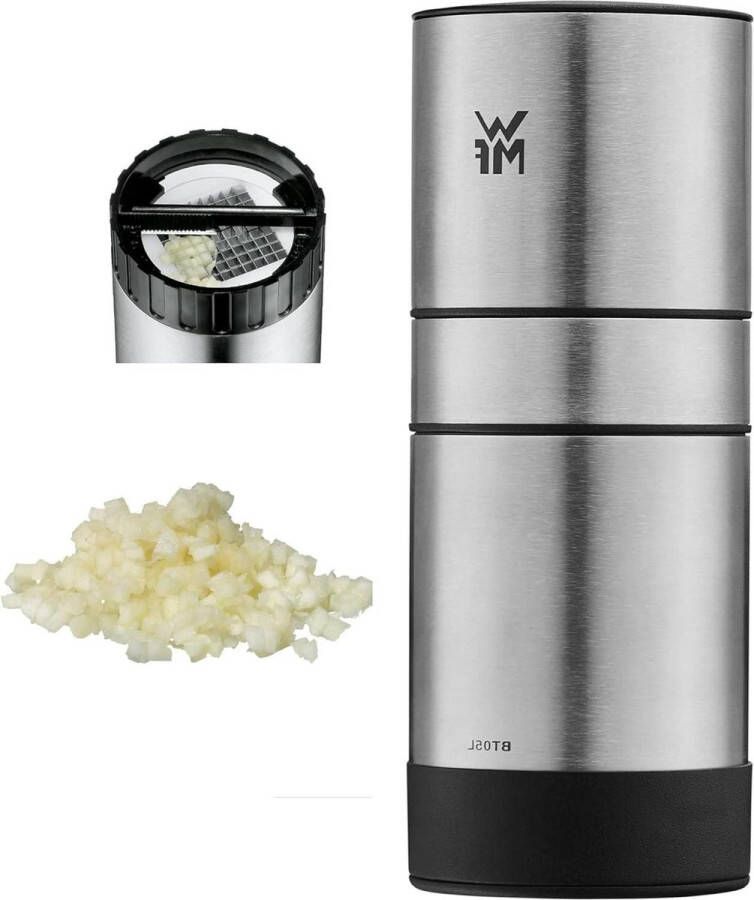 WMF Gourmet knoflooksnijder 15 cm Cromargan roestvrij staal knoflookblokjes snijden afsluitdeksel knoflookpers