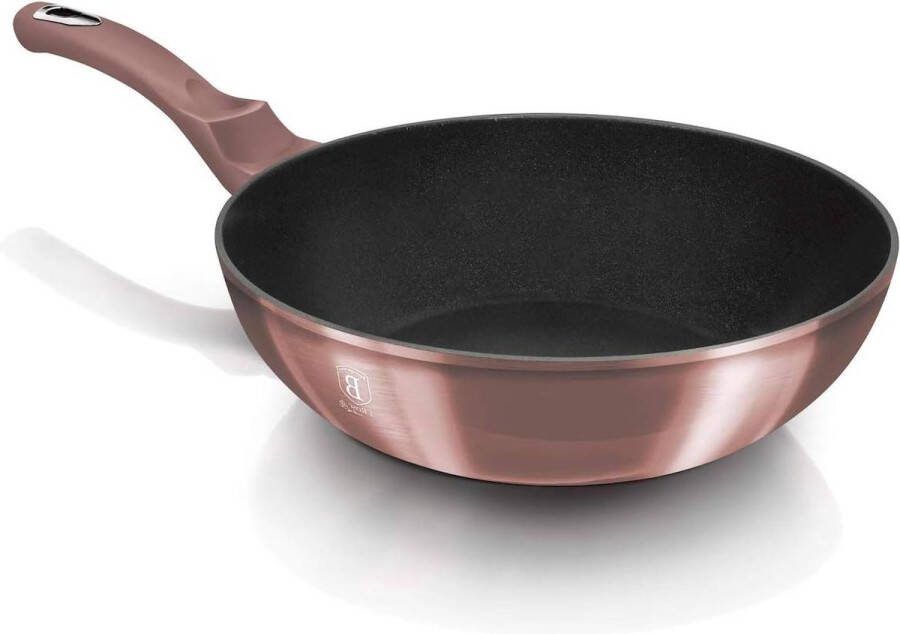 Wokpan 28 cm BH 6030 pink roestvrij staal 18 8 I-Rose Edition