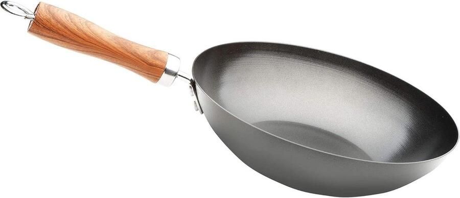Wokpan inductie 24 cm anti-aanbaklaag kwantanium milieuvriendelijk 3 lagen koolstofstaal houtlook geschikt voor alle kookplaten gas Wokpan inductie