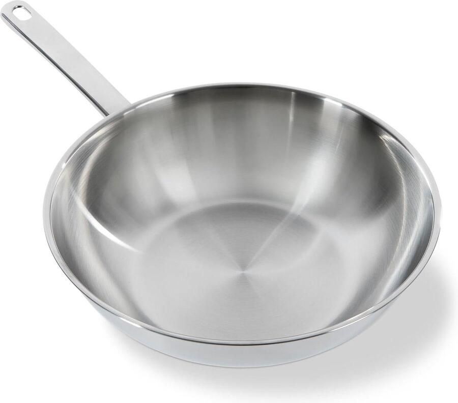 Wokpan inductie 28 cm Gepolijste buitenkant Stay Cool-handgreep 18 10 roestvrij staal Inductie Ovenbestendig tot 230°C Braadbestendig Vaatwasmachinebestendig Zilver Wokpan inductie