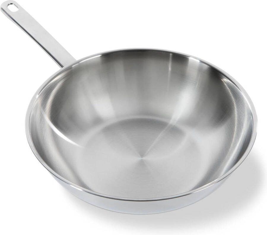 Wokpan inductie 28 cm Gepolijste buitenkant Stay Cool-handgreep Professioneel koken 18 10 roestvrij staal Ovenbestendig Braadbestendig Vaatwasmachinebestendig Zilver Wokpan inductie