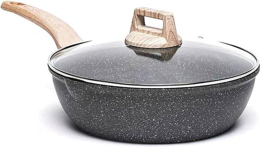 Wokpan inductie 28cm Nonstick Saute pan met deksel graniet e coating anti kras geschikt voor alle kachels incl inductie Wokpan inductie