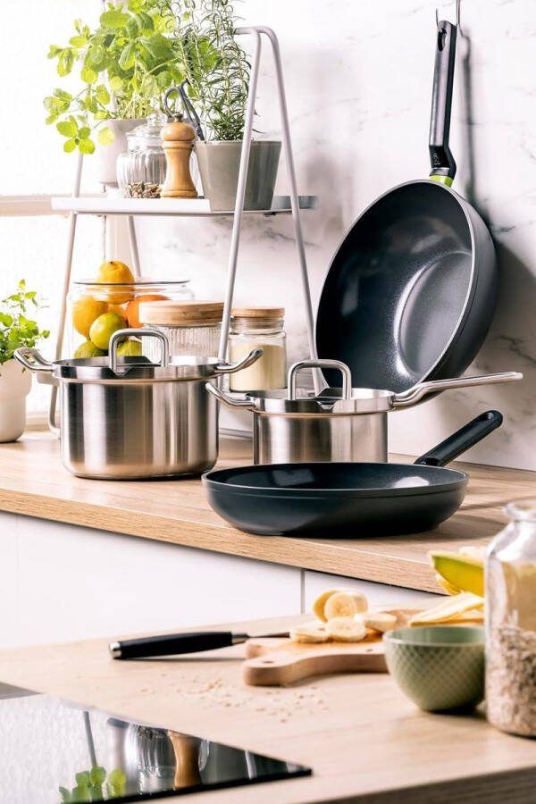 Wokpan inductie 30 cm Keramische Antiaanbaklaag PFAS-vrij Grijs Ovenbestendig Vaatwasmachinebestendig Wokpan inductie