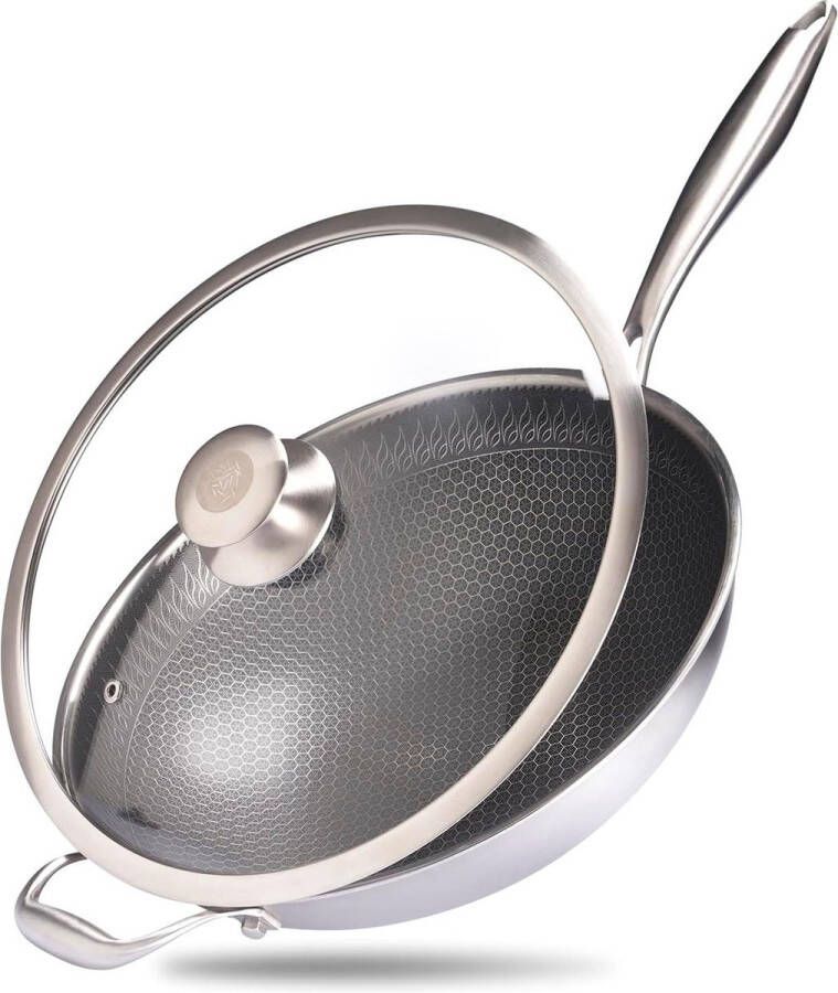 Wokpan inductie 32 cm anti-aanbaklaag krasbestendig ovenbestendig Premium Roestvrijstalen Reishunger Wokpan inductie