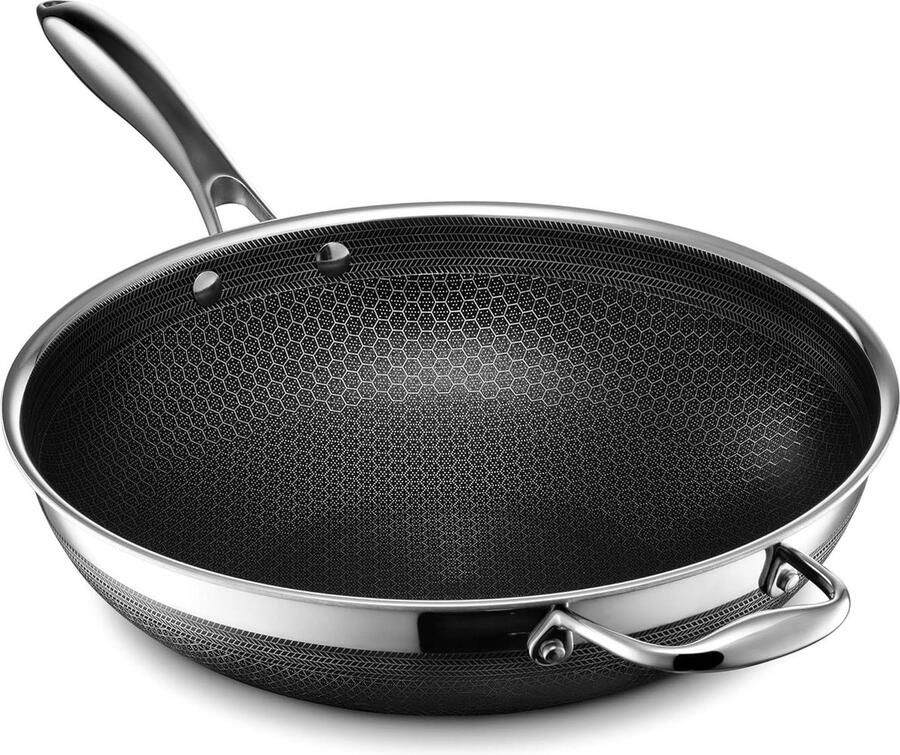 Wokpan inductie anti-aanbaklaag 30 cm koel handvat vaatwasmachinebestendig geschikt voor alle kookplaten Wokpan inductie