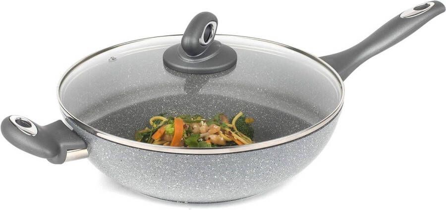 Wokpan inductie antiaanbaklaag bakelieten handgreep siliconencoating inductie geschikt gesmeed aluminium 28 cm grijs Wokpan inductie