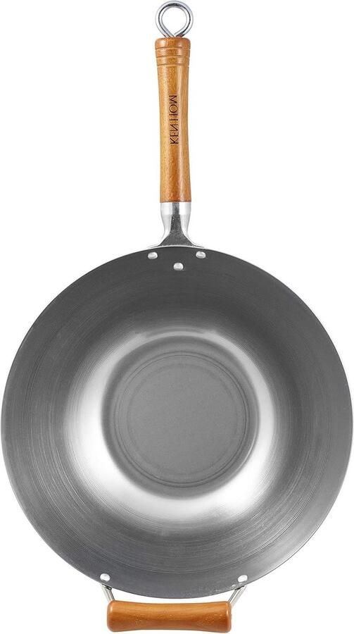 Wokpan inductie Koolstofstaal Traditioneel Wok 32cm Excellence Natuurlijk Gepatineerde Antiaanbaklaag Geschikt Voor Inductiekookplaten Metalen Keukengerei 10 Jaar Garantie Wokpan inductie