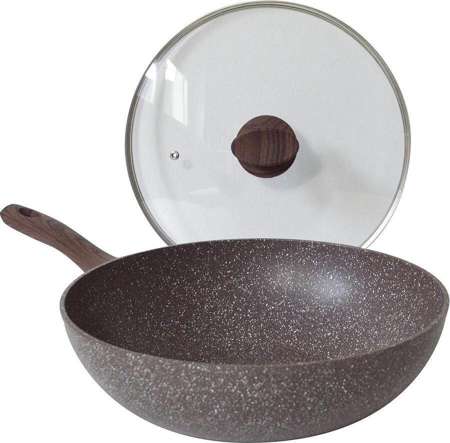 Wokpan met anti-aanbaklaag en steenlook handvat Aluminium 28 cm Geschikt voor inductie