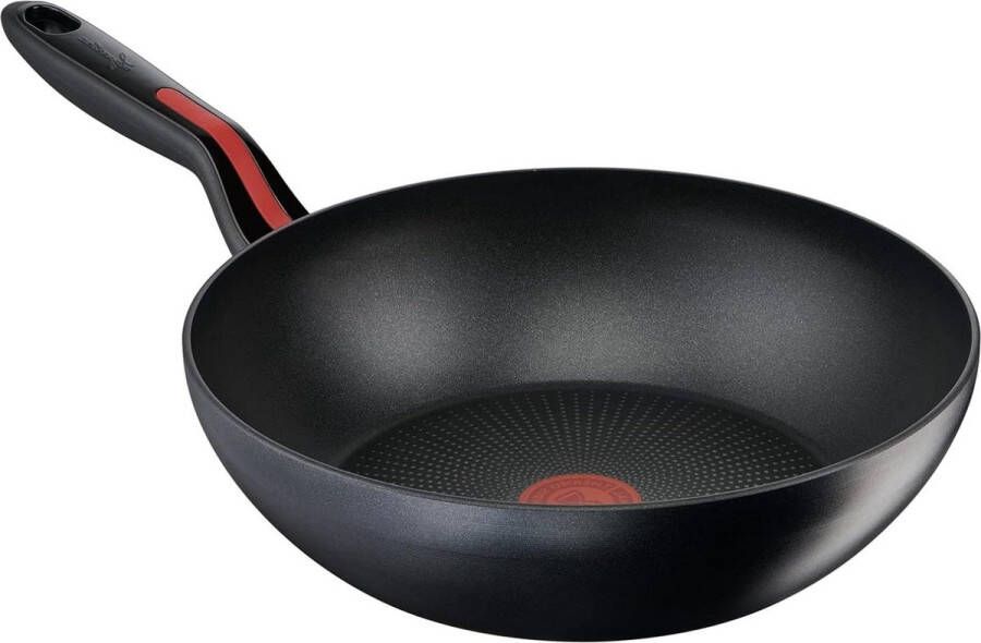 Wokpan met antiaanbaklaag van aluminium Ø 28 cm inductie gas en ovenbestendig thermosignaalkookweergave antislip siliconen handgrepen