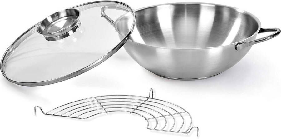 Wokpan van 18-10 roestvrij staal 28 cm 3 75 liter met aroma-deksel Made in Italy