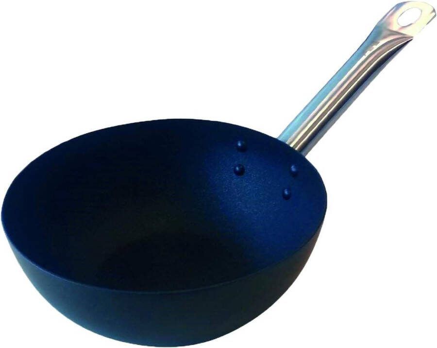 Wokpan van carbonstaal 20 cm met Excalibur antikleeflaag geschikt voor alle vuren incl. inductie