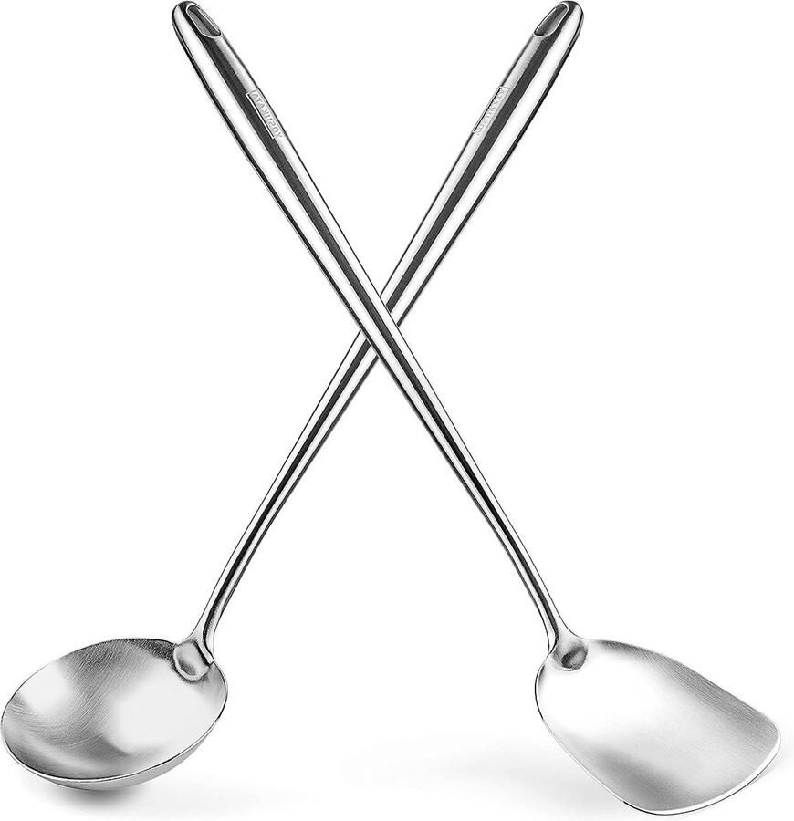 43cm Roestvrij Staal Wok Spatel Pollepel Set RVS Keukengerei Wok Koken Slijtvast Wokspatel Pollepel Keukenhulp Kookgereedschap Roestvrijstalen Keukengerei