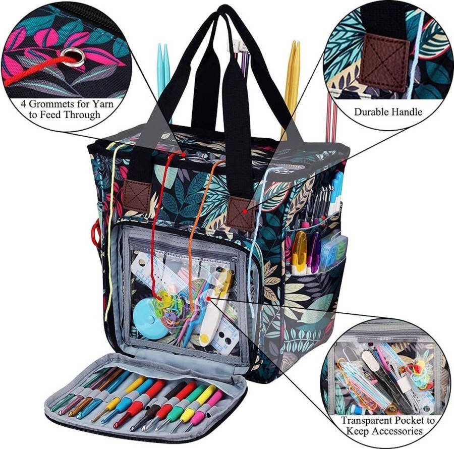 Wol Breien Opbergtas Handgemaakte Gebreide Tas Reizen Tote Organizer Breien Zakken voor Haakjes Breinaalden Wollen Kluwen en Breien Accessoires Bos Blauw
