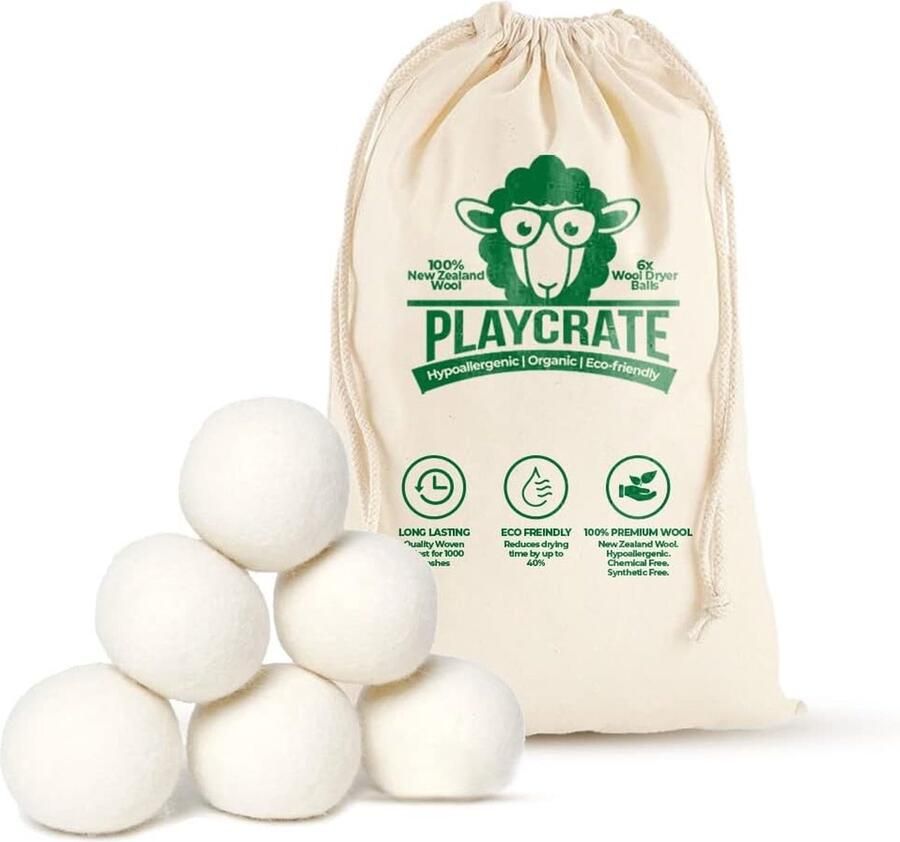 Wollen Tumble Dryer Balls 6-Pack Organische Wasverzachter voor de Wasmachine Verkort Droogtijd Vermindert Kreukels & Statische Oplading 100% Hypoallergene Nieuw-Zeelandse Wol Droger_Ball_6