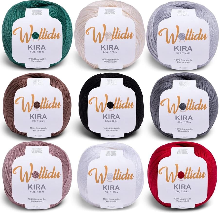 Wollidu Kira 100% katoen voor breien en haken 9 x 50 g set haakgaren breigaren kleurrijk kleurenmix 2