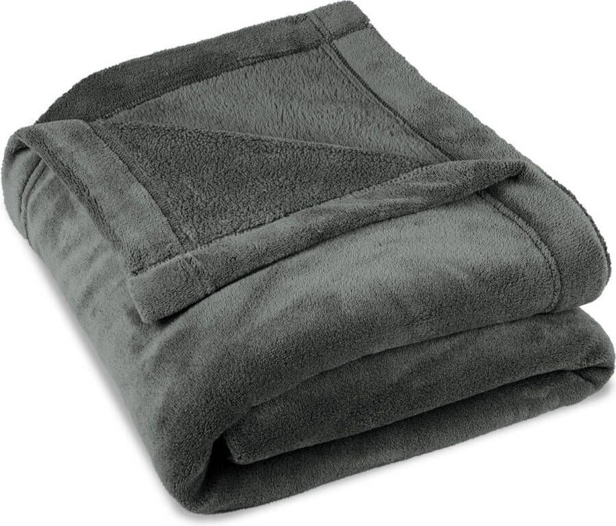 Wollige knuffeldeken 150 x 200 cm grijs deken bank warm woondeken zacht microvezel fleece Oeko-TEX Montreal
