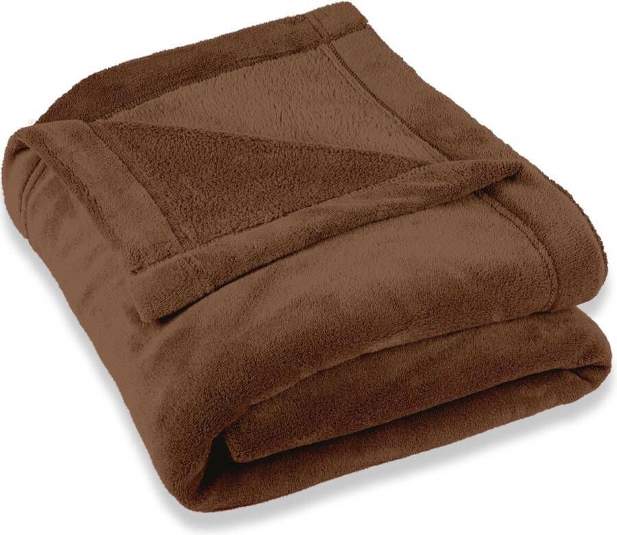 Wollige knuffeldeken XXL 220 x 240 cm bruin deken bank warm woondeken zacht microvezel fleece Oeko-TEX Montreal