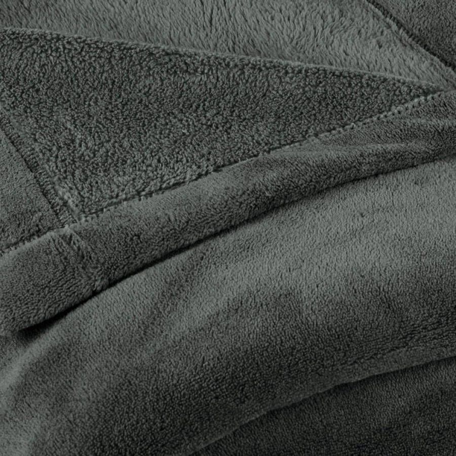 Wollige knuffeldeken XXL 220 x 240 cm grijs deken bank warm woondeken zacht microvezel fleece