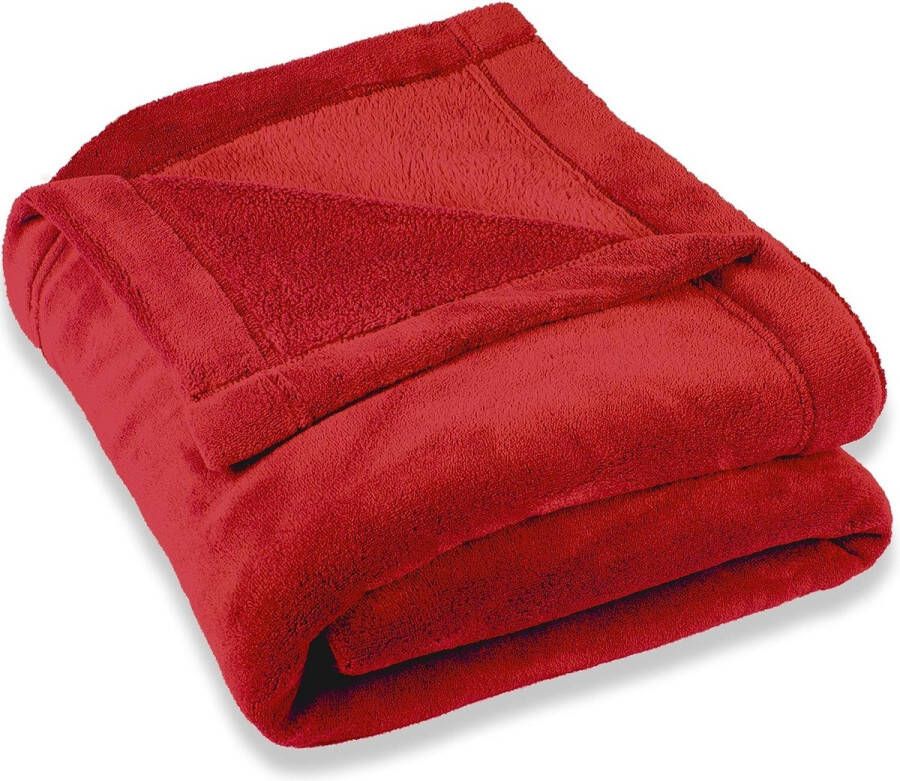 Wollige knuffeldeken XXL 220 x 240 cm rood deken bank warm woondeken zacht microvezel fleece Oeko-TEX Montreal