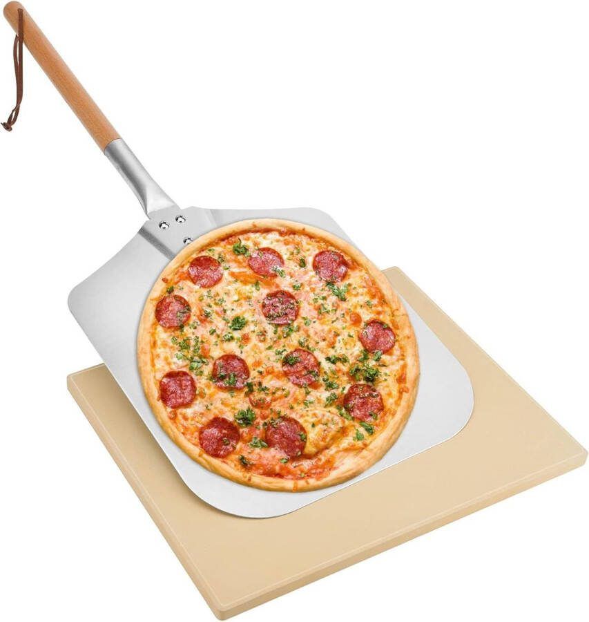 Wood Pizza Shovel with Cordierite Stone Cutting Board for Oven Fruit and Vegetables Rectangular Pizza Stone