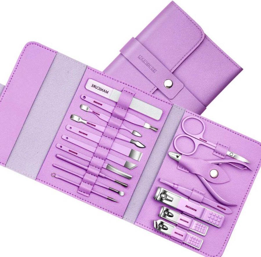 WoYoW -Professionele Manicureset 16 PCS Full-nagelknipper-Hoogwaardig roestvrij staal-Paars-Verwijder overtollig eelt-Verzorg nagelriemen-Cadeau voor nagelverzorging