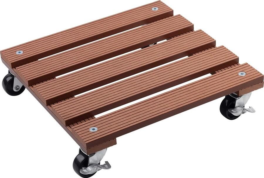 WPC-plantenroller 300 x 300 mm 60 kg draagkracht bruin-PP-wielen vastzetter weerbestendig outdoorroller onderzetter met wieltje transporthulp voor planten