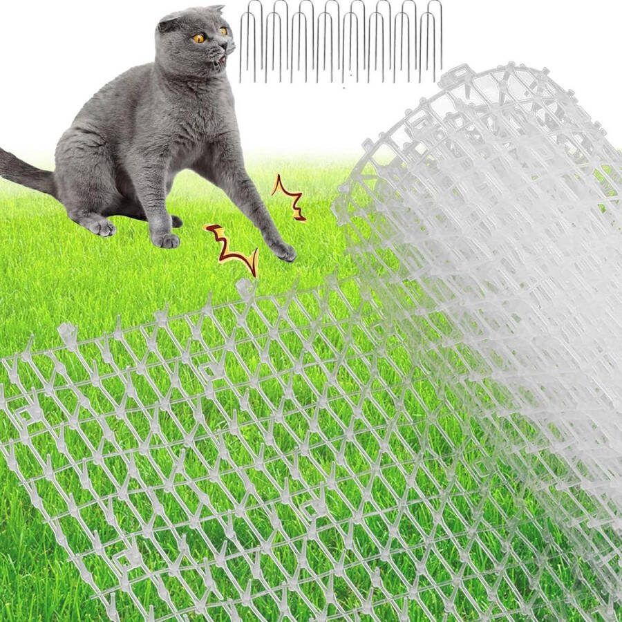 XFLYP Kat Scat Mat 400x30cm Prickle Strip Dig Stopper Anti Kat Hond Deterrent Vos Tuin Hek Kan worden gesneden en gesplitst wit