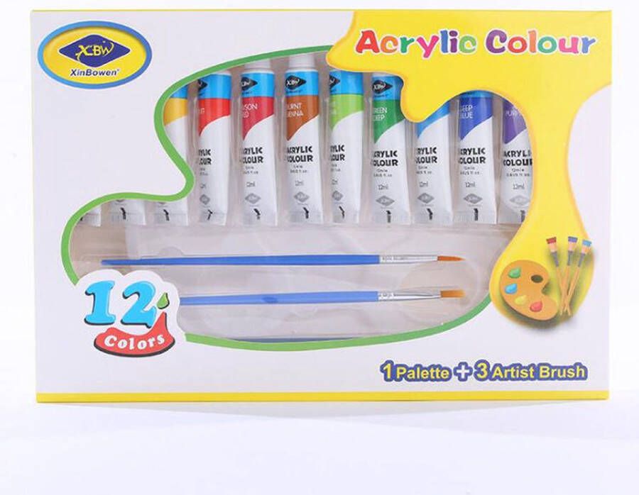 Xinbowen Professional 12 kleuren set acrylverf in tubes van 12 ml