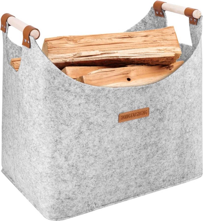 XL brandhoutmand vilten mand extra dik vilt en versterkt handvat opvouwbare houtmand vilten tas voor boodschappen hout kranten of brandhout (lichtgrijs)