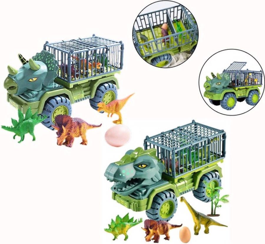 XL DINOSAURUS T-REX TRICERSATOPS TRUCK 39CM Dino Vrachtauto met 3 Dinosaurussen en Ei Vrachtwagen heeft Beweegbare Delen Kooi kan open 2 Modellen worden willekeurig geleverd bij een bestelling