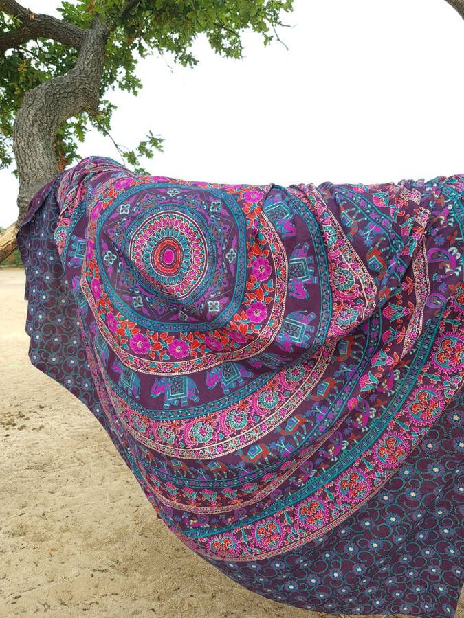 Merkloos Sans marque XL groot strandlaken Dun textiel Mandala -Paars blauw strandkleed Lindian style