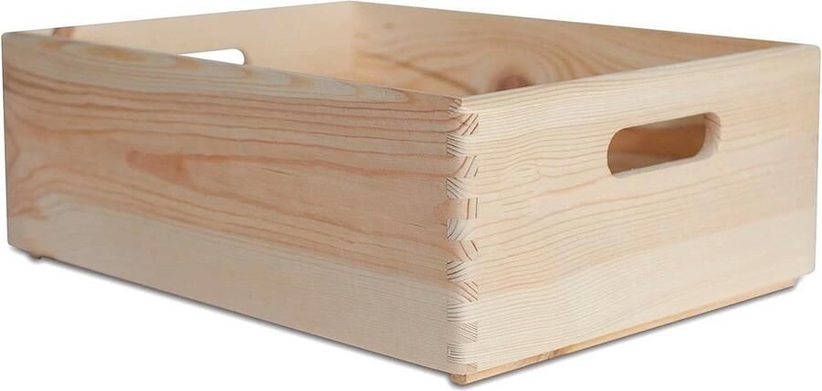 XL Grote Platte Houten Krat-Doos Kist 40 x 30 x 14 cm (+ - 1 cm) met Handgrepen Ongeverfd Onvoltooide Hout Perfect voor Documenten Kostbaarheden Speelgoed en Gereedschap Handgemaakt Natuurlijk Houten Opbergkist Wooden crates