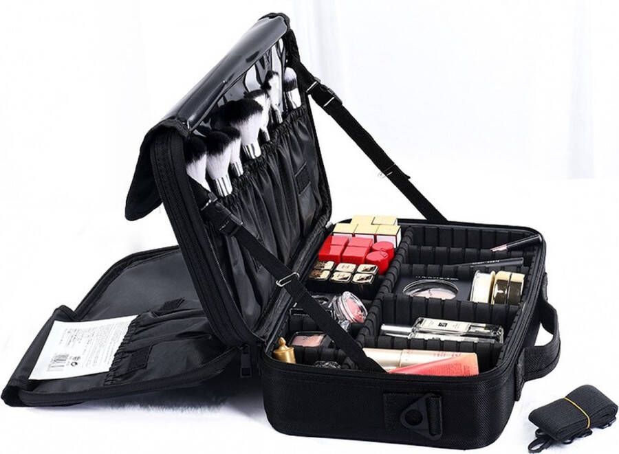 XL Make Up Organizer Make Up Koffer 40cm x 29cm x 14cm Beautycase Verstelbare Vakken Tas Makeup Reistas Zwart
