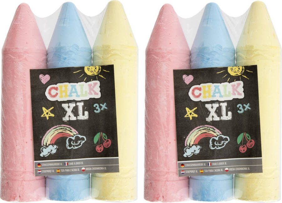 XL mega stoepkrijt 6x stuks roze blauw geel L19 cm