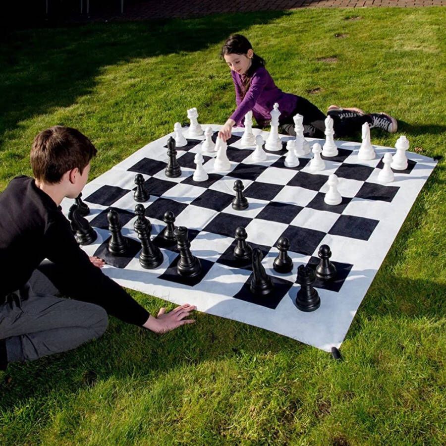 XL Schaakmat Tuinschaak Outdoor Schaakspel met 32 Schaakfiguren Reuzenschaak met Draagtas Grote Tuinmat met Schaakbordpatroon voor Kinderen vanaf 3 Jaar en Volwassenen