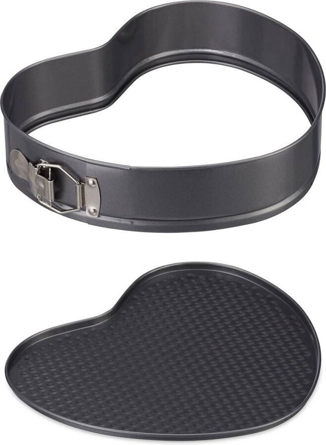 XL Springvorm Hart Romantische Cake & Taart Antikleef Bakvorm BxD: 28.5 x 25 cm Antraciet Carbonstaal Ideaal voor Valentijn Bakvorm met Hoge Rand Springvorm