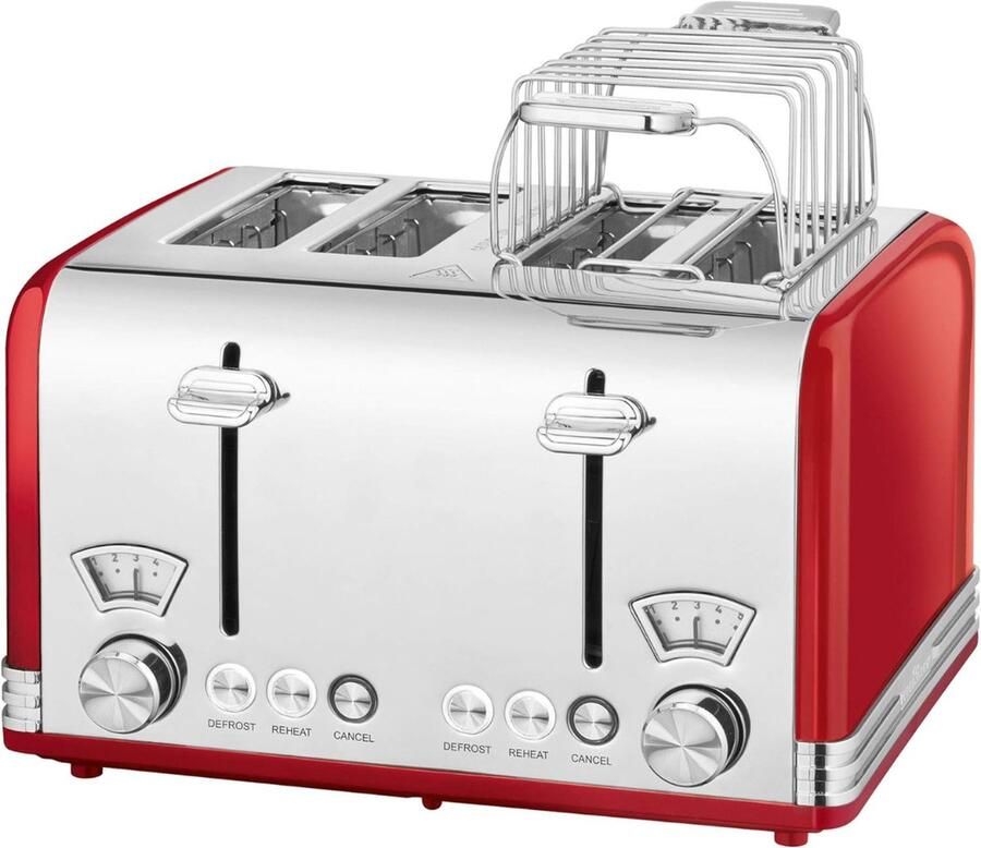 XXL Broodrooster 4 Sneden 2 in 1 Broodjesopzetstuk Broodrooster Retro Met Brede Sleuf