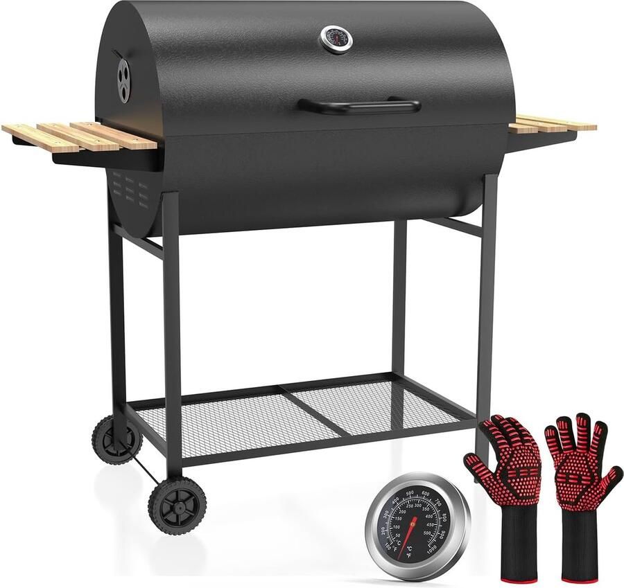 XXL grillwagen BBQ rookoven houtskoolgrill met deksel houtskool grill grillhaard staande grill rookoven accessoires met grillhandschoenen
